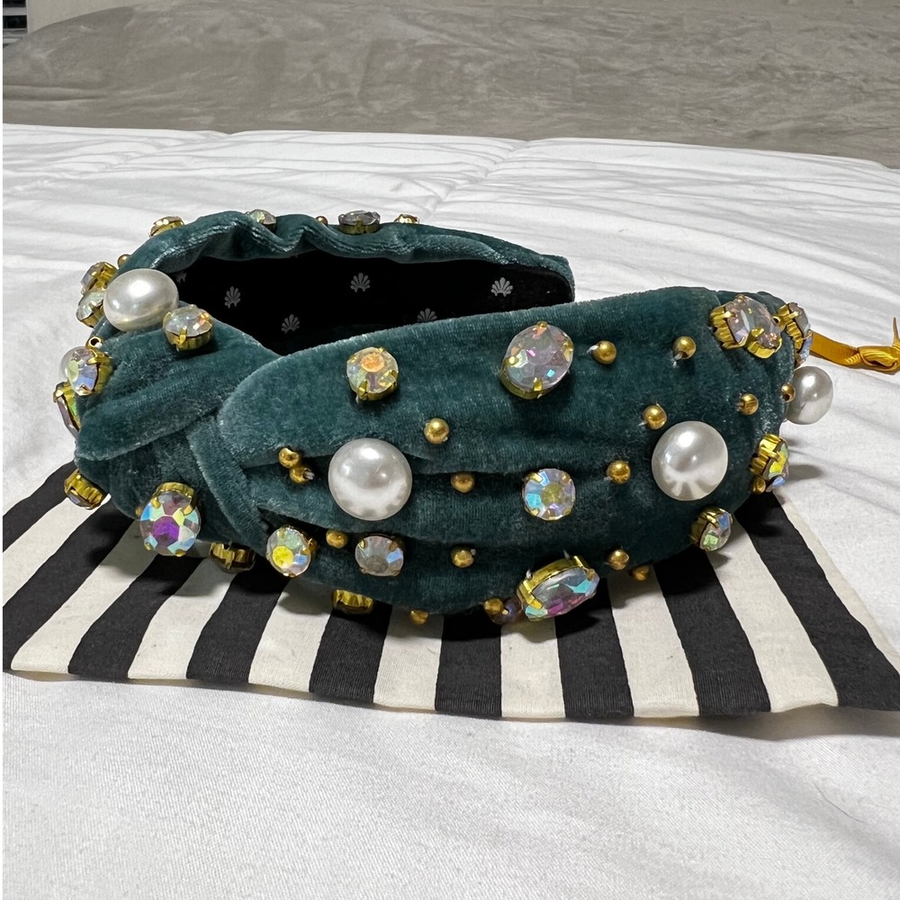 Lele Sadoughi Velvet Headband with Pearls and Crystals - Fashion Hair Accessory - Picture 3 of 7